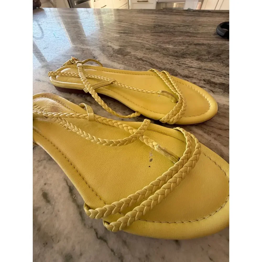 Veronica Beard Yellow Braided Leather Thong Sandals Strap Resort Coastal 7.5
